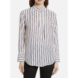 Equipment Janelle Belt Print Silk Blouse in White/Multi XS